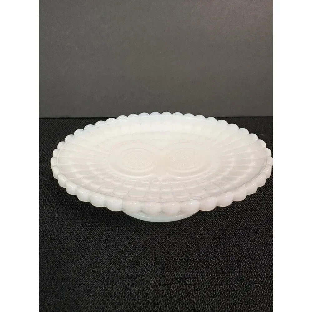 Vintage Avon White Milk Glass Owl Trinket Dish Candy Dish Vanity Tray